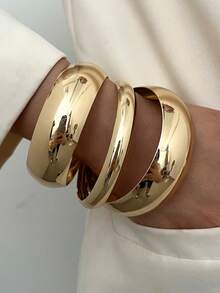 Set de 3 piezas de brazaletes anchos de metal vintage elegantes, aptos para uso diario - Oro 31 - Ver 7