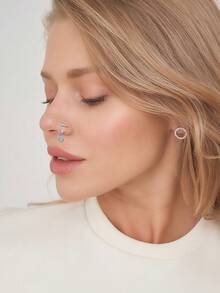 1pc 18G U-Shaped Horseshoe Pendant, 0.8mm Thin Rod Zirconia Ear Bone Stud, Versatile Ear Piercing - Silver - View 2