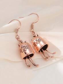1 Pair Cute Retro Playful Cat Pendant Earrings, Creative Animal Jewelry Accessories For Women, Ideal Birthday Gift - Bronze - View 5