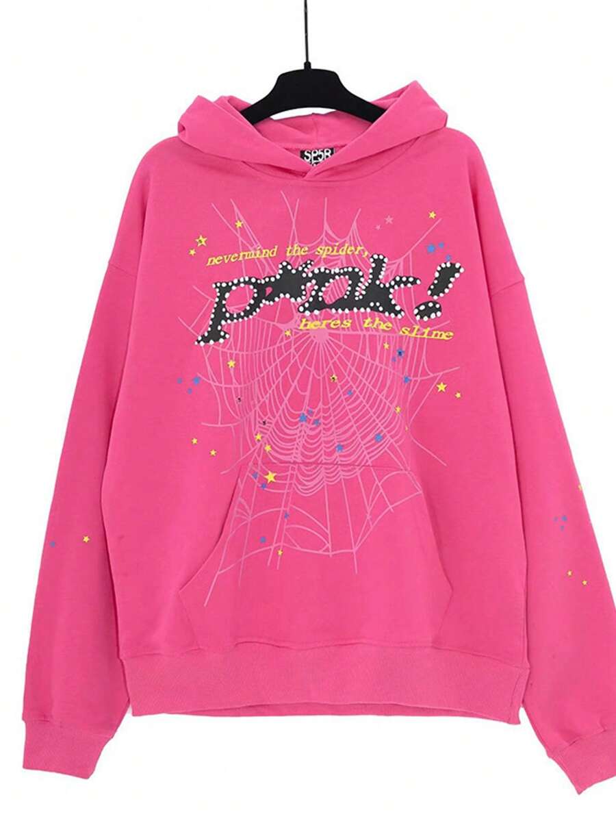 NEW Hip Hop Spider Hoodies Set Y2k Hoodie ,Tracksuit Pullover Sweatshirt And Trousers For Men Or Women Matching Hoodies For Couples Casual Unisex - 粉色 - 查看 1
