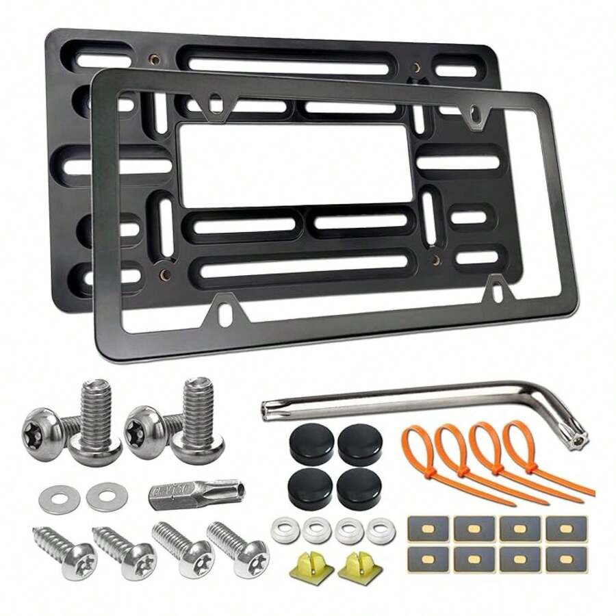 Aootf Front License Plate Bracket- Universal Bumper Mounting Kit, Car Tag Holder Adapter & Black Aluminum Plate Cover, Anti-Theft Lock Screw Bolt Caps, For US Vehicle Trailer TruckLicense Pate Frame Black Aluminum - Nhiều màu 144 - Xem 1