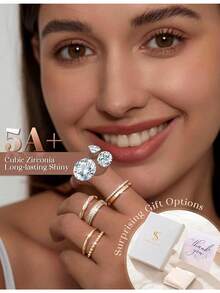 Milacolato Non Tarnish Gold Silver Stackable Rings For Women - 14K Gold Plated Waterproof Stacking Thin Chunky Bands Cubic Zirconia Thumb Ring Set 2-4mm  Statement Promise Engagement Rings Size 5-10 - Vàng - Xem 4