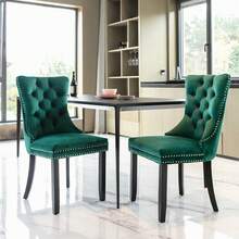 4 Piece Set Velvet Upholstered Dining Chairs, Wingback Side Chairs Button Tufted With Solid Wood Legs For Kitchen,Dining Room. - 綠色 - 查看 3