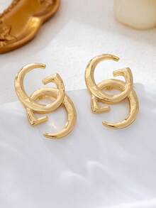 1 Pair Geometric Fashionable Letter Stud Earrings, Suitable For Daily Wear - Yellow Gold - View 3