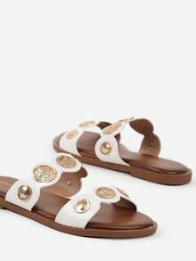 Boho Metallic Accent Sandals Women Summer Casual Travel - White - View 6