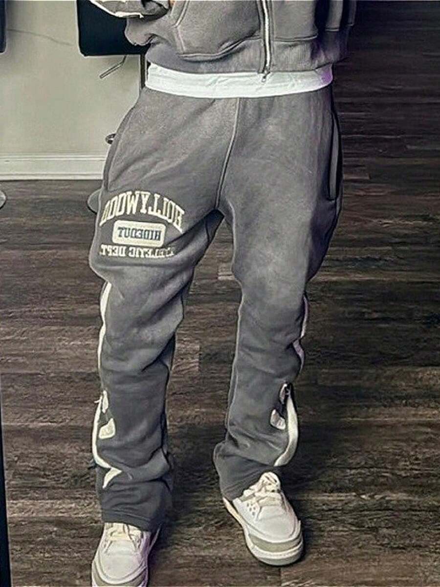 Y2K Hip Hop Streetwear Fashion  Brand Letter 3D Printed Loose Sweatpants For Men And Women - 灰色 - 查看 1