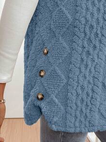 Women Solid Color Button Front Sleeveless Pocket Casual Tank Top, Daily Wear In Fall/Winter Grey Jacket Women Vest,Cozy Fall And Winter Clothes For Women - 藍色 - 查看 5