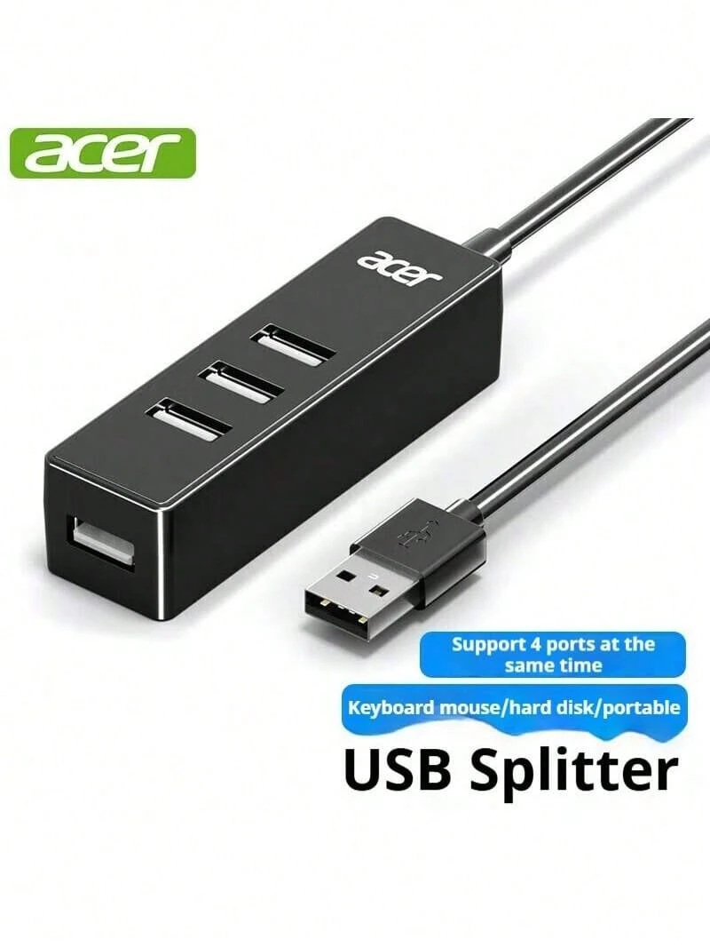 Acer 宏碁 USB 集线器，高速 4 端口 USB 分线器扩展，笔记本电脑/台式电脑/智能手机 1 对 4 多接口扩展适配器 - 黑色 - 查看 1