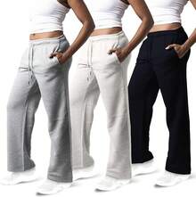 3 Pack Women's Wide Leg Sweatpants Workout And Yoga (Plus Sizes Available) ZQZF - Hitam / Abu-abu Muda / Abu-abu Sedang - View 12