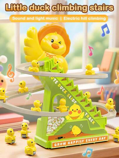 Children's Toy, Duck Slide With Lights And Music, Automatic Stair Climbing, Suitable For Children 3 Years And Above, Rounded Design, Electric Sound And Light Toy, Suitable For Boys And Girls, Cute Shape