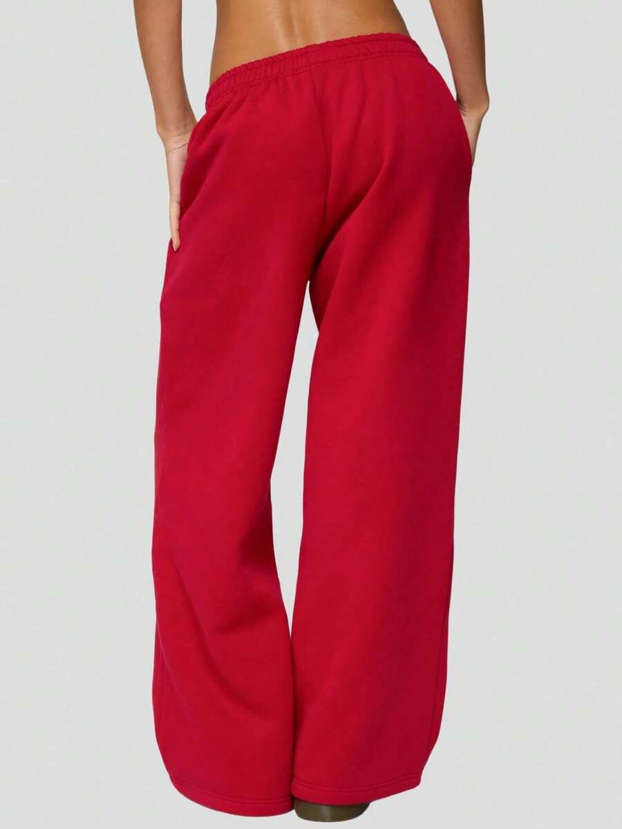 Women's Wide Leg Sweatpants Elastic Waist Low Rise Solid Color Pants Causal Lounge Trousers With Pockets Baggy Pants Athletic Jogger Workout Pants Y2k Track Pants Streetwear - 紅色 - 查看 1