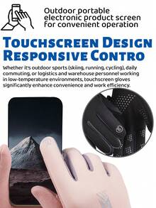 1 par de guantes deportivos de invierno para exteriores, cálidos para uso diario, ciclismo, senderismo, conducción, con puntas de los dedos para pantalla táctil, forro térmico, diseño de bloques de color para hombres y mujeres - Multicolor - Ver 3