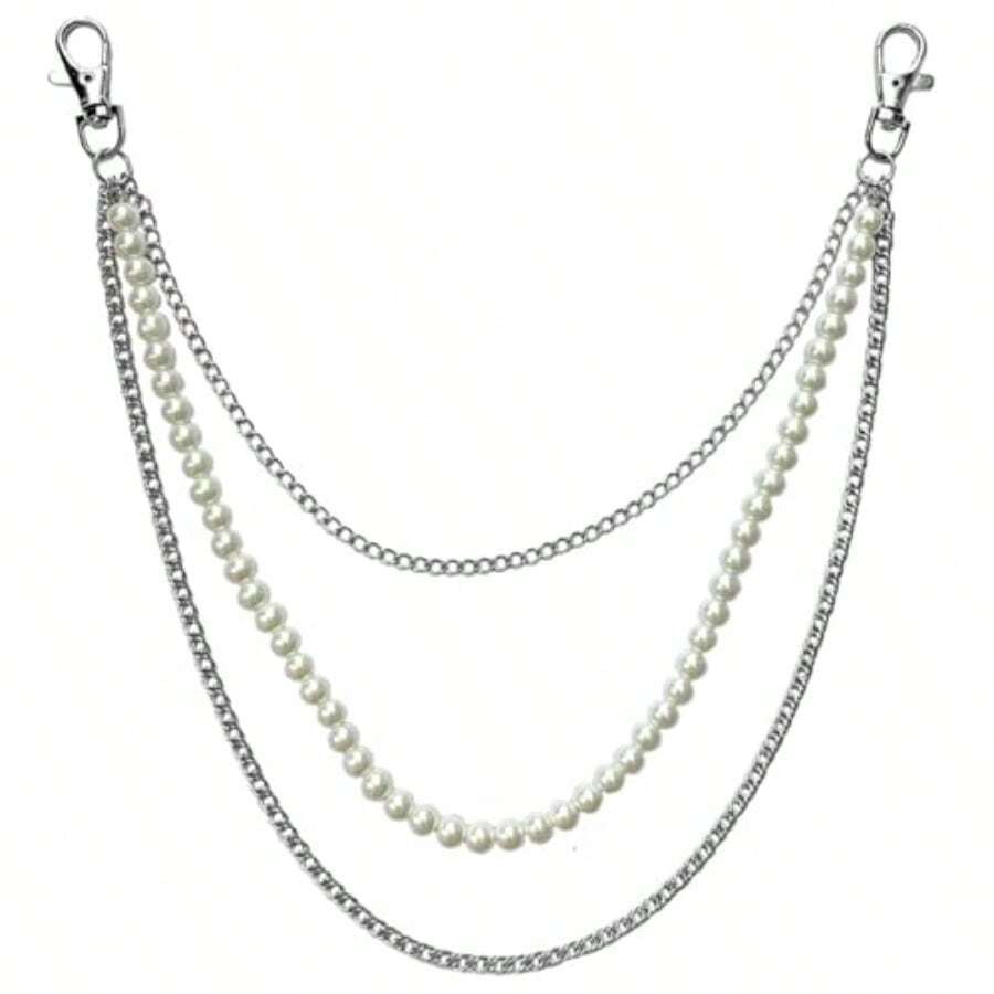 Layered Pants Wallet Chain For Men Women  Vintage Pearl Wallet Chain Dainty Fashion Street Jeans Punk Keychain Jewelry Clothing Accessories - A - 查看 1