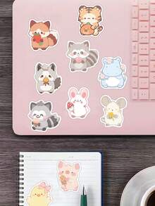 50张卡通水彩动物贴纸，适用于手册、笔记本电脑、手机壳、行李箱、吉他等装饰。 - 彩色 - 查看 5