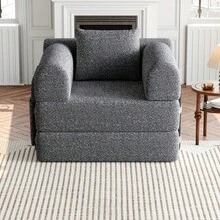 Chenille 2-In-1 Sofa Bed With Armrest Storage, Three Metal Frames, And Multiple Configuration Options. Two-Piece Set - 灰色 + 雪尼爾 + 1 個座位 - 查看 6