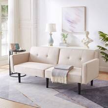 Sofa Bed With Bed Function, Adjustable Angle, Gold Legs, With Pillows And Side Storage Pockets - Beige + Foam + 2 Seat - View 2