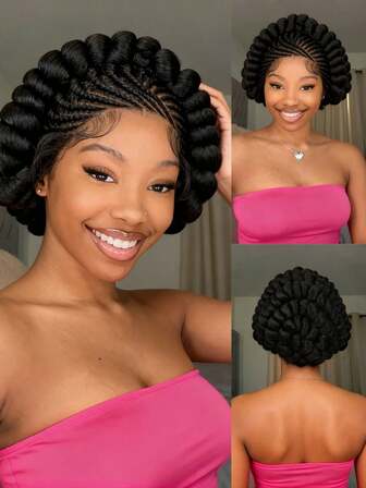 8 INCH Jumbo Twist Braided Wig Full Lace Baby Hair Wig Spring Twist Wig Bantu Knots