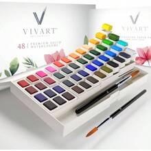 Premium 48u2011Color Watercolor Set Adults Beginners U2013 48 Vivid Halfu2011Pans, 2 Artistu2011Grade Brushes Sizes 8 12 20u2011Sheet 300u202Fgsm Coldu2011Press Paper Pad Stepu2011byu2011Step Eu2011Course - Assorted - View 2