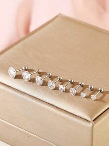 8pcs/Set Minimalist Copper Screw Stud Earrings Set, Fashionable Ear Cuff Earrings Gift For Women - Round - View 5