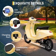 Ciclomotor eléctrico infantil, 24V 350W, velocidad máxima de 22,5 km/h, con freno trasero, acelerador de puño giratorio y luz LED. Ideal para niños y adolescentes de 8 a 12 años. - Beis - Ver 6