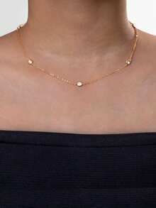 1件简约锆石镶嵌Y形项链，女士时尚优雅吊坠项链，适合日常、派对、晚宴佩戴 - 彩色 - 查看 8