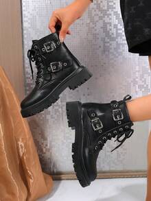 Giày bốt cổ ngắn phong cách Anh cổ điển đa năng đế dày cho nữ xuân/thu 2025 mới - màu đen - Xem 2