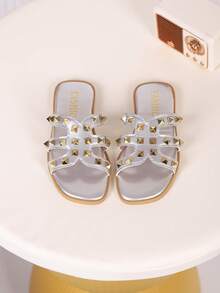 1 Pair Girls' Sandals, New Bowknot Princess Shoes, Elastic Band Design, Soft Bottom Casual Girls' Beach Shoes, Suitable For Summer Wear