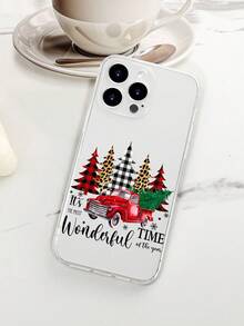 Funda de teléfono con camioneta clásica navideña, diseño de árboles en cuadros rojos y estampado animal, texto festivo "It's the most wonderful time of the year", estilo rural americano, funda transparente, resistente a golpes, alta transparencia, compatible con iPhone17/16/15/14/13/12/11/Plus/Pro/ProMax, compatible con Galaxy A34/A35/A54/A55, Galaxy S20/S21/S22/S23/S24/S25 Ultra/Plus, compatible con Moto/Galaxy/Redmi/Honor/OPPO - transparente - Ver 7