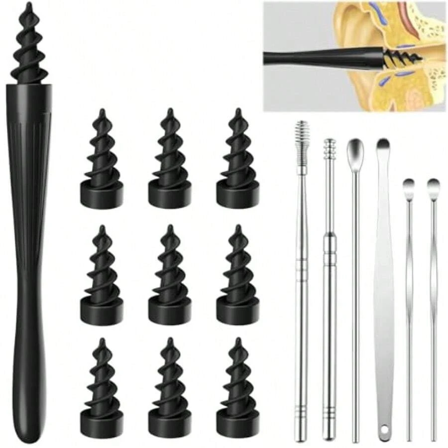 GSYY Ear Removal Tool Q- With Reusable And Washable Soft Silicone Ts For Effective Eaing Includes 3 Derent Types Of Eaer Tools Designed For Deep Black Ear Removal In He And Travel Use - 米色 - 查看 1