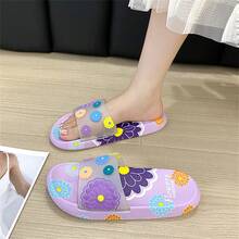 New Cute Floral Slippers For Women, Soft Sole Non-Slip Odor-Resistant Indoor Outdoor Daily Wear Bathroom Slippers, Summer - Violet Purple - View 6