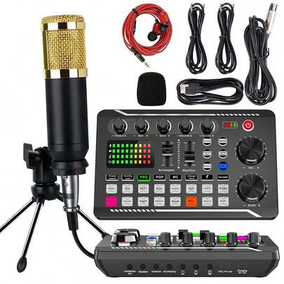 Contemporary Style Sound Card, High-Performance PC Audio, 3D Stereo Surround Sound, ABS Back Panel, Sound Card For Pc, Voice Changer Set Multifunction Portable Recording Mini Sound Card For Game Anchor Recording Computer English Version Recording Mini Sound Card