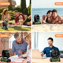 Ventilador portátil de camping con luz y control remoto, doble gancho, de plástico, recargable a batería, silencioso, USB, para escritorio, tienda de campaña, viajes, autocaravana, 20000 mA - Verde militar - Ver 9