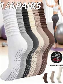 1/3/6 Pairs Women's Professional Pilates Socks Non-Slip Yoga Socks, Pilates Sticky Socks, Grip Bottom Dotted Grip Socks Compression Socks, Women's Slippers, Suitable For Dance, Workout, Ballet, Gym, Hospital Nurse Care Women's Socks - Multicolor - View 2