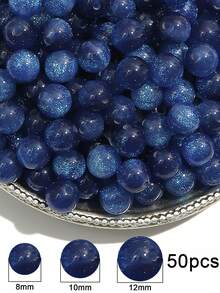 50pcs 8/10/12mm Deep Blue Iridescent Shiny Round Beads - Synthetic Beads With Rainbow Sparkle, Suitable For Jewelry Making, Bracelets, Necklaces - Mother's Day DIY Craft Materials, Jewelry Making Beads