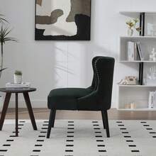 Single Armchair In Technical Fabric With Pull Button, Modern Armless Design With Rivet Trim And Solid Wood Legs For Living Room, Bedroom - Emerald + Velvet - View 9