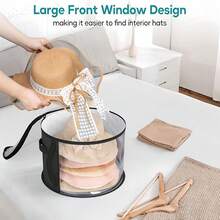 3pcs Extra Large Hat Organizers, Foldable Hat Storage Box With Transparent Window For Cowboy Hats, Sun Cap, Clothing, Toys - Black and White - View 3