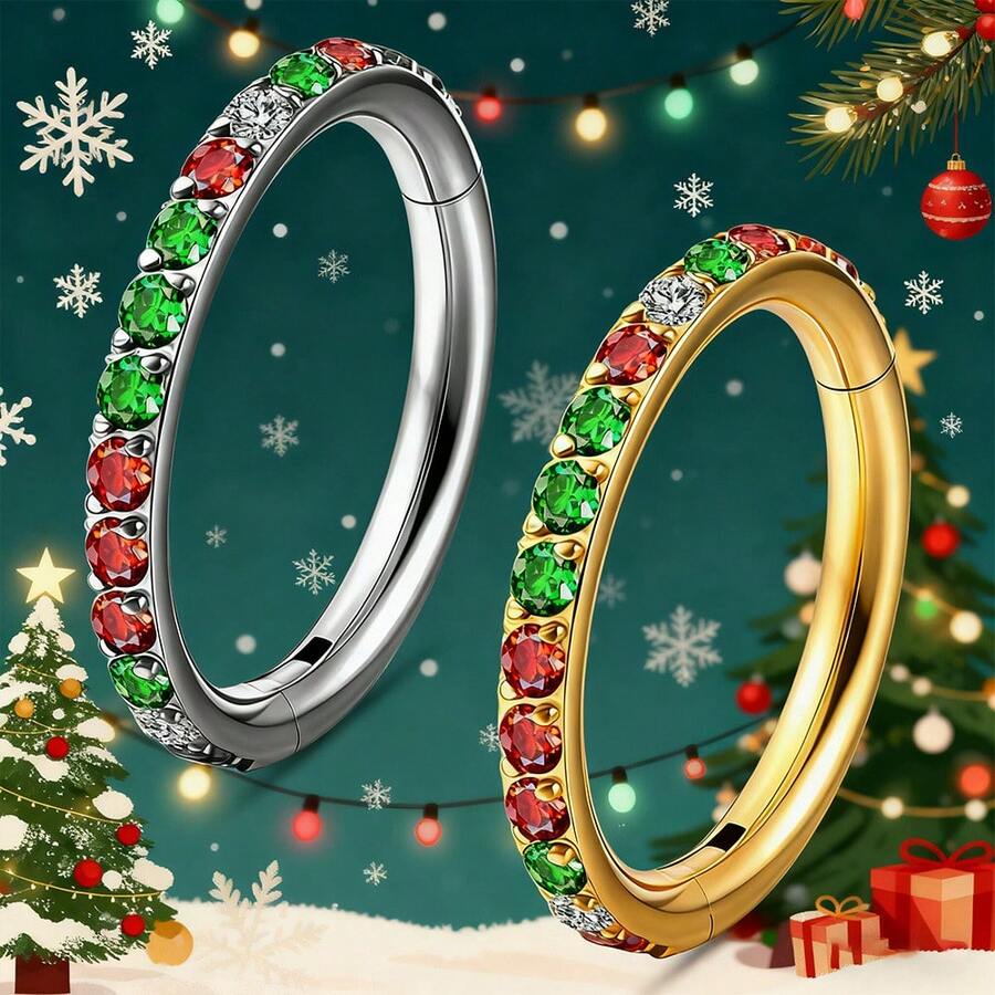 1pc 16G 18G Titanium Round Hoop Earrings For - Hypoallergenic Nose/Ear Body Piercing Jewelry With Zirconia Gemstone, Valentine's Day Gift, Everyday Nose Ring Or Stud Earrings, Christmas Piercing Earrings For Women Men