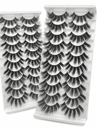 10 Pairs Of Fluffy False Eyelashes, 20mm Full Fine Lash Strips, 8D Voluminous Curly Lashes - Hypoallergenic Eyelash Set Christmas Eyelashes