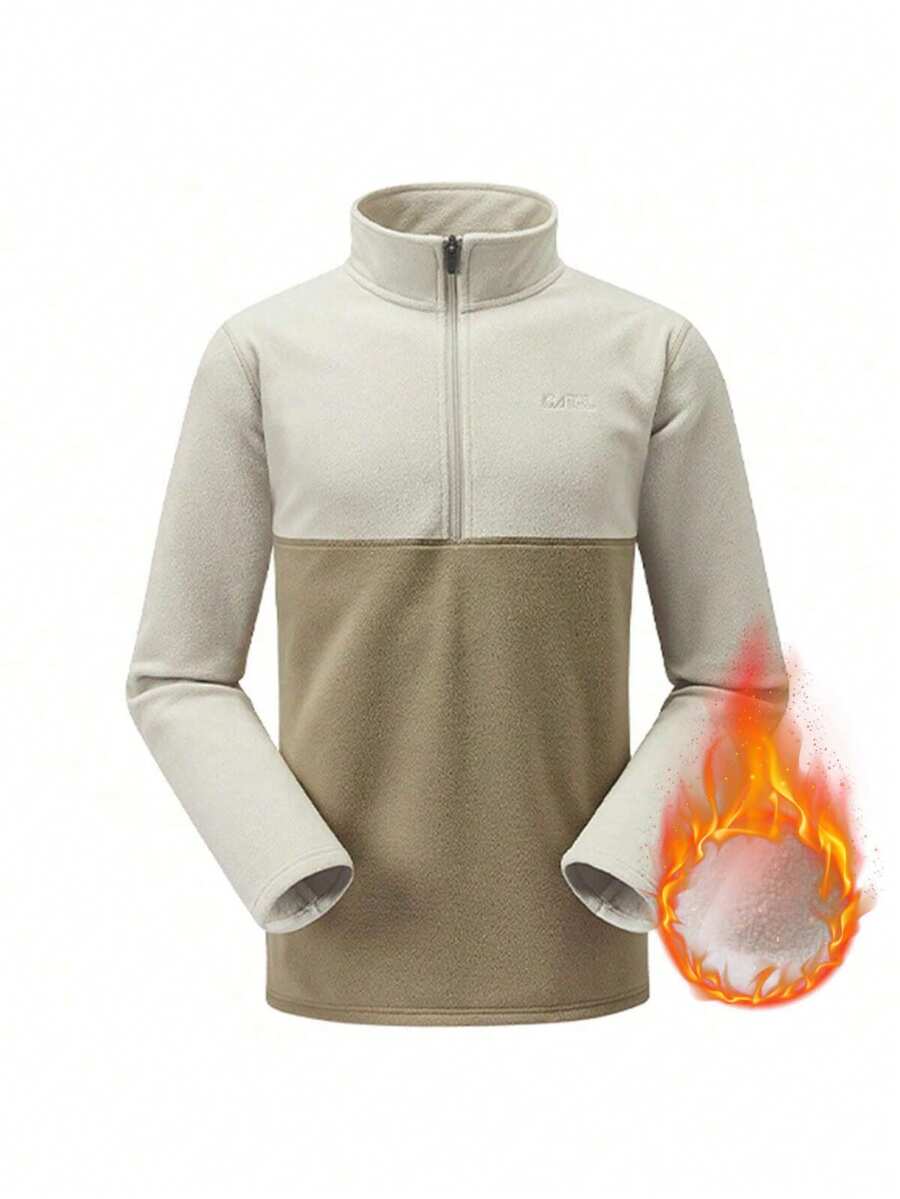 CAMEL CROWN Outdoor Fleece Jacket, Stand Collar Polar Fleece Top, Warm Half-Zip Sweater - Light Brown Beige - View 1