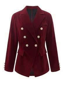 Áo khoác blazer nhung hai hàng khuy tay dài thanh lịch dành cho nữ, Thu/Đông - Màu Đỏ Sâu - Xem 6