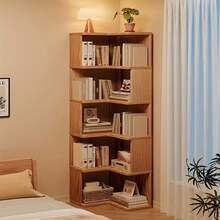 Senmeo 1-Piece Modern L-Shaped Bookshelf - 3 Layer/5 Layer, Thick Wood Grain & Space-Saving (Maple) | Christmas Living Room/Office Small Space Gift - 3 lớp màu gỗ tự nhiên - Xem 4