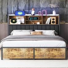 Caluself Double Bed, 160 X 200 Cm, Ironwood Bed Frame With Storage Compartments In The Headboard, Two Drawers In The Footboard, Upholstered Storage Bed, PU Leather Headboard. Functional Bed, Youth Bed With Headboard And Slatted Base, Mattress Not Included. - 黑色 - 查看 7