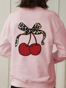 Tween Girl Casual Graphic Print Crew Neck Long Sleeve Sweatshirt, Autumn/Winter - Pink - View 2