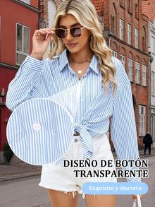 Women Blouses - Blue and White - View 4