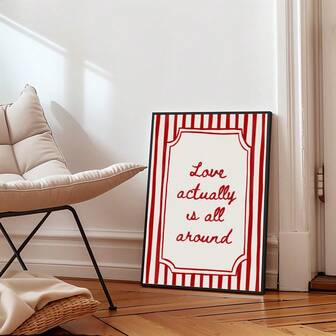 1 st väggkonst med "Love Actually Is All Around"-motiv, röda och vita randiga tryck, kanvasmålningar, romantiska citat, affischer, modern inredning, för vardagsrum, sovrum, studentrum, present till alla hjärtans dag, orammade eller inramade
