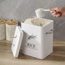1 Metal Rice Bucket, Large Capacity Grain Storage Tank, Moisture-Proof And Insect-Proof Sealed Jar, Suitable For Rice, Grain, Wheat Flour, Dog Food, Pet Food, Household Fresh-Keeping Rice Warehouse, Kitchen Supplies - White - View 5