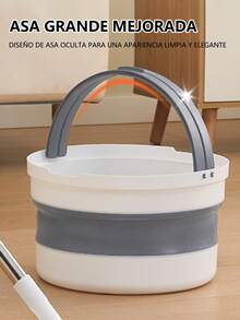 Juego De Trapeador y Cubo Plegable Con Fregona y Cepillo, Cepillo De Piso De Madera Dura Laminado De Azulejos y Trapeadores Planos Para Limpieza De Pisos, Cubo Plegable Con Mopa De Microfibra Lavable - Gris - Ver 10