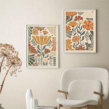 两幅波西米亚风花卉墙画 - 充满活力的野花和树叶设计，无框帆布画，适用于客厅、卧室、儿童房装饰，室内/室外皆可使用，现代经典风格，无框墙面装饰，朋克风格，无框帆布画，墙面装饰 - 彩色 - 查看 12