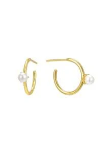 Artepollo 14K Gold Plated 925 Sterling Silver Pearl Hoop Earrings For Women, Hypoallergenic, Tarnish Resistant, Lightweight, Minimalist Daily Jewelry, Gift Box Packaging, Christmas Gift