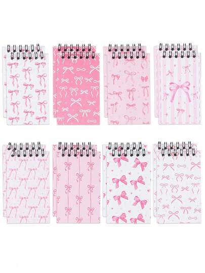 8 mini notesów spiralnych z różową kokardką, spiralne, małe notesy z odrywanymi karteczkami, notesy kieszonkowe, urocze przenośne pamiętniki, artykuły papiernicze, nagrody dla uczniów, odpowiednie do domu, biura, artykułów szkolnych, idealne na Walentynki, prezenty urodzinowe, na powrót do szkoły